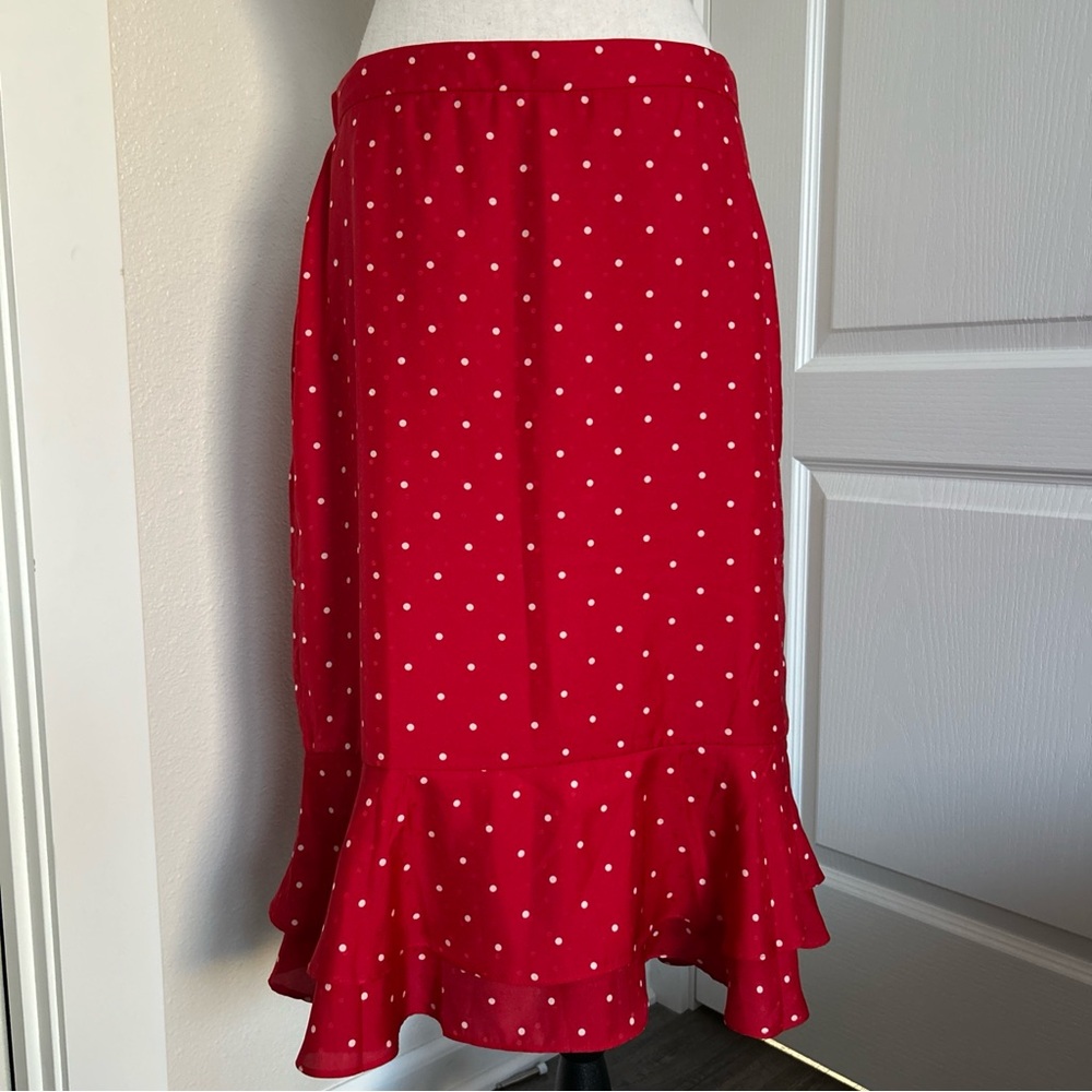 NWT Ann Taylor Dot Double Flounce Skirt/size 10/Red/ New